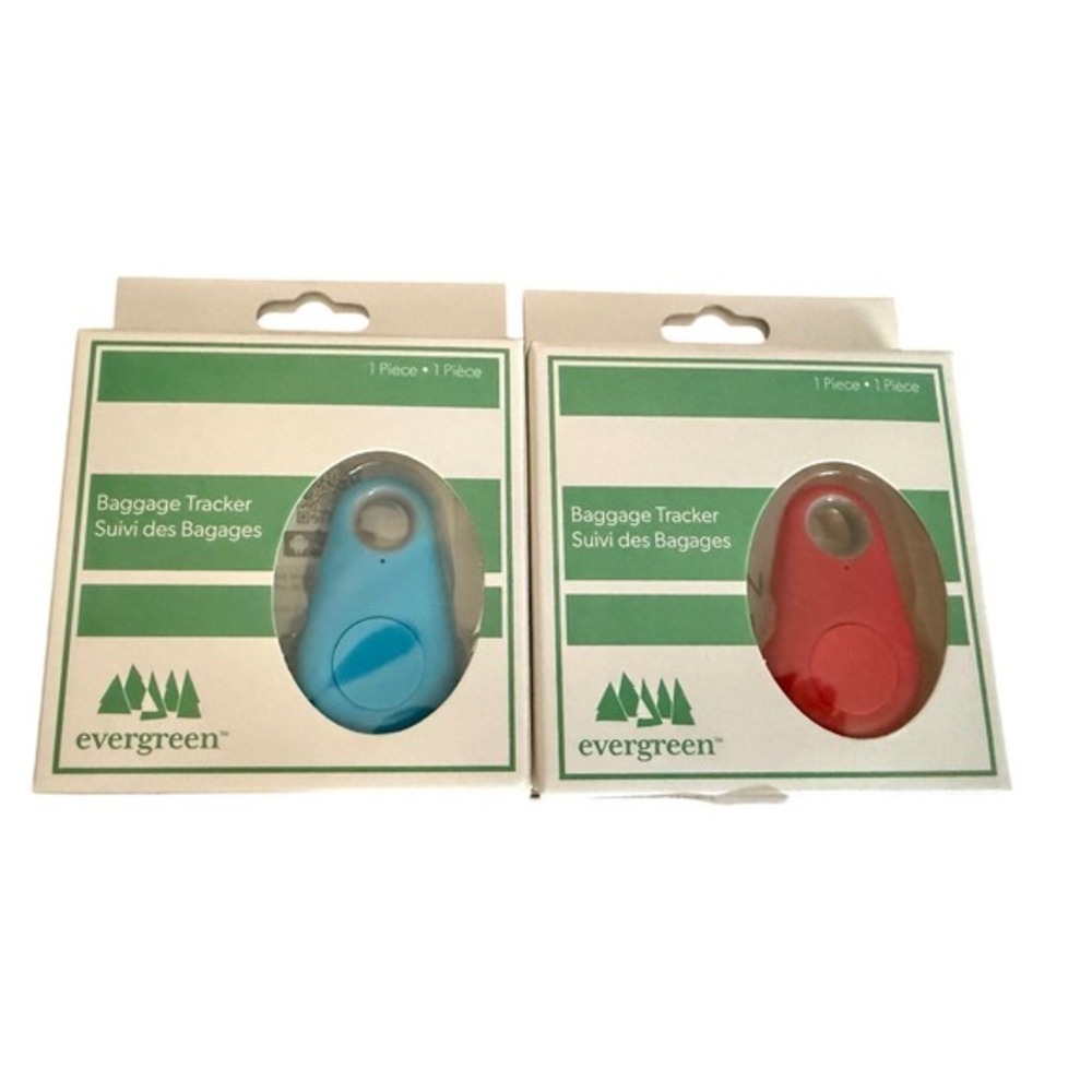 NEW Evergreen Baggage Tracker Blue and Red Bluetooth Luggage Key Finder Lot of 2